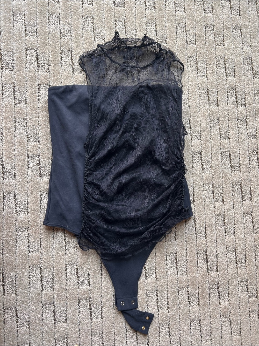Black Lace Sheer Bodysuit for Women